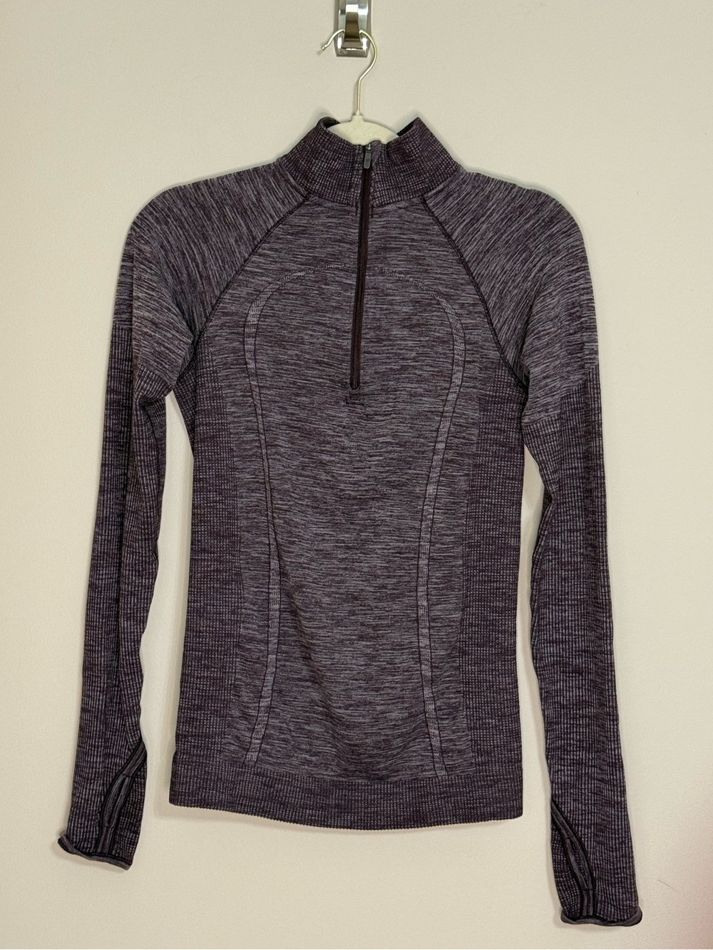 Lululemon Swiftly Wool 1/2 Zip Merino Pullover- Color: Black Cherry/White